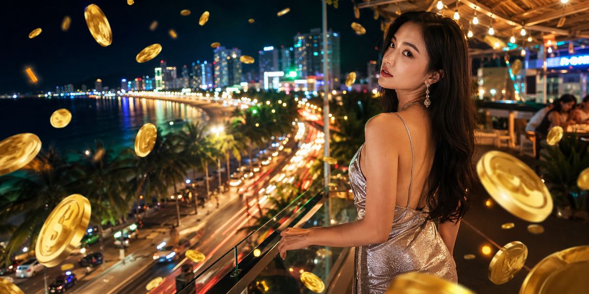 Khung cảnh bãi biển Nha Trang về đêm với người chơi theo dõi kết quả cá cược trên điện thoại